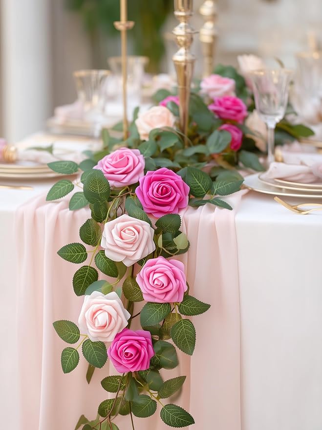InnoGear Artificial Flowers, 100 Pcs Shades of Pink Foam Fake Roses Bulk with Stems for Decoration Celebration DIY Wedding Bouquets Centerpieces Bridal Shower Party Christmas Tree