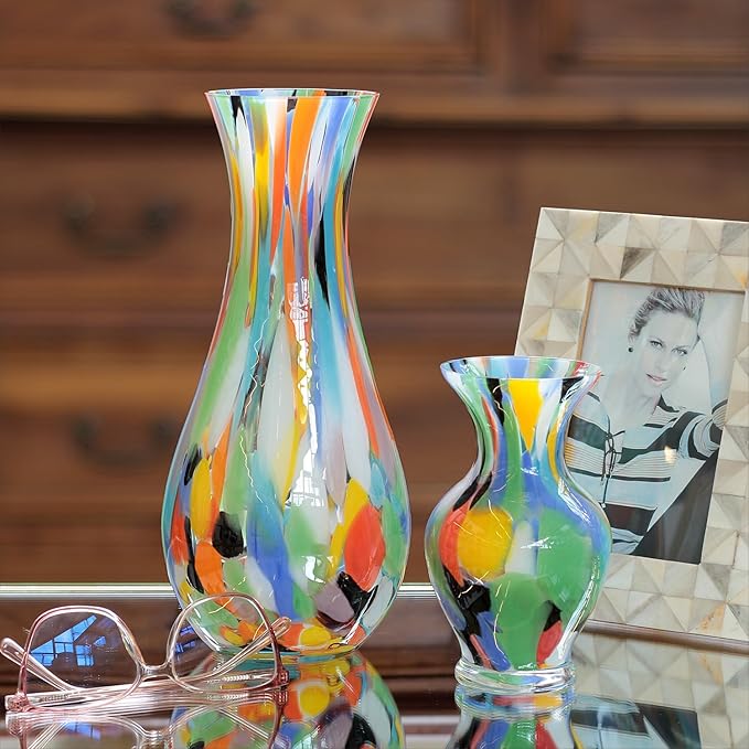 Ca D Oro Colored Glass Vase Confetti Effect Hand Blown Murano-Style Art Glass for Flower, Room Decoration and Centerpiece - Model Nº 83