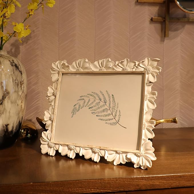 8x10 Vintage Picture Frame, Antique White Ornate Photo Frame, for Tabletop and Wall Display, Decorative Floral Design Retro Home Decor, Old Fashioned Photo Gallery Art