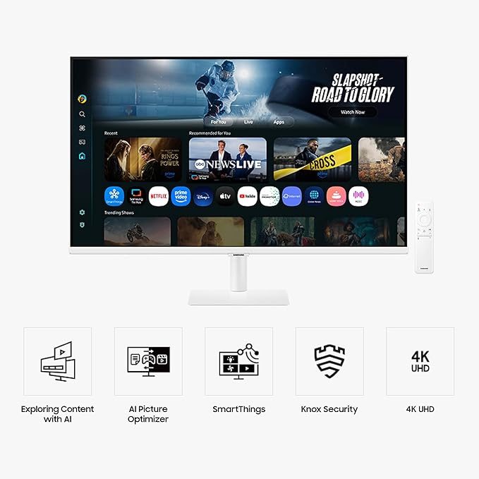 Samsung 32” Smart Monitor M7 (M70F) 4K UHD Display, Samsung Vision AI, Smart TV Apps, Gaming Hub, USB-C, HDMI and USB-A, White, LS32FM703UNXZA, 2025