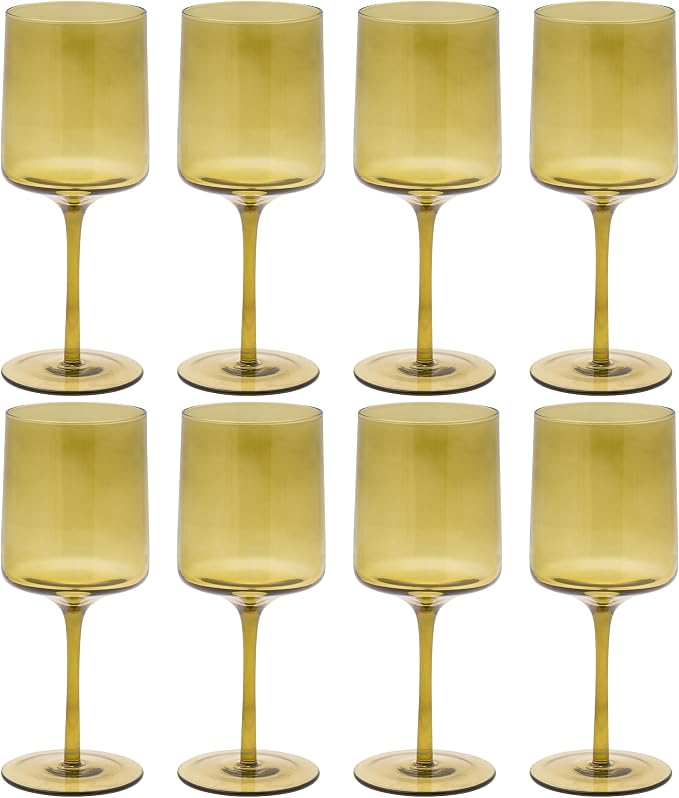 Karma Mid Century Wine Glass Olive Set Of Eight