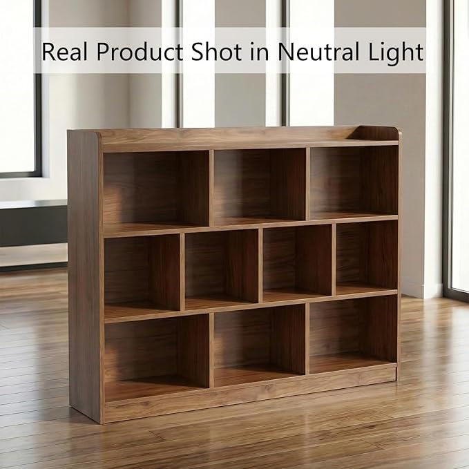 Brown Bookshelf, Wood Bookcase with 3 Tier Open Shelves, 10-Cube Minimalist Storage Shelf for Living Room, Bedroom, 55.1" W x 42.5" H