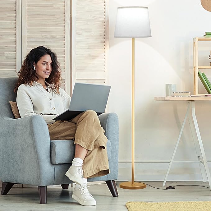 Raexpectis Floor Lamps for Living Room - Modern Gold Floor Lamp with Remote Control, Dimmable Colors Temperature Standing Lamp with LED Bulbs, Tall Lamp for Bedroom Office Kid Room - Brass Gold