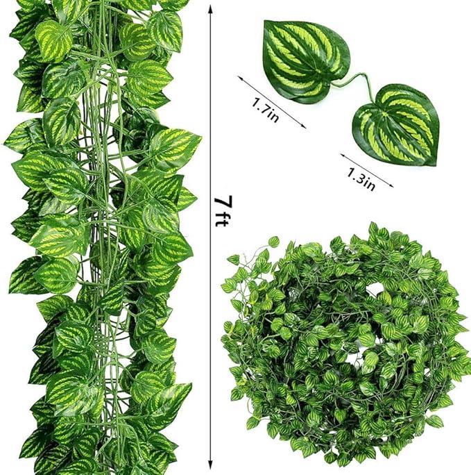 84 feet Artificial Vines Greenery Garland Fake Hanging Leaves Faux Foliage Plants for Wedding Party Garden Home Kitchen Office Wall Decorations (Watermelon/12 Strands)