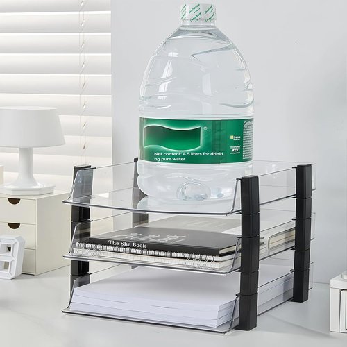 Clear 2-Tier Stackable Paper Tray Organizer - Transparent Desktop Document Sorter for A4/Letter Files