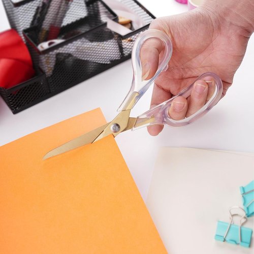 SCAIKTIG Acrylic Scissors Set - Heavy-Duty Office Scissors with Comfort-Grip Handles | Gold & Clear Finish