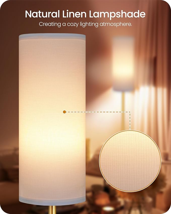 Set of 2 Dimmable Floor Lamps for Living Room with 2 Remotes and Foot Switch, 64.4”Modern Standing Lamp, Corner Lamp for Bedroom, Bulb Included, 3000K-6500K, White and Gold DCW06LDP205W1