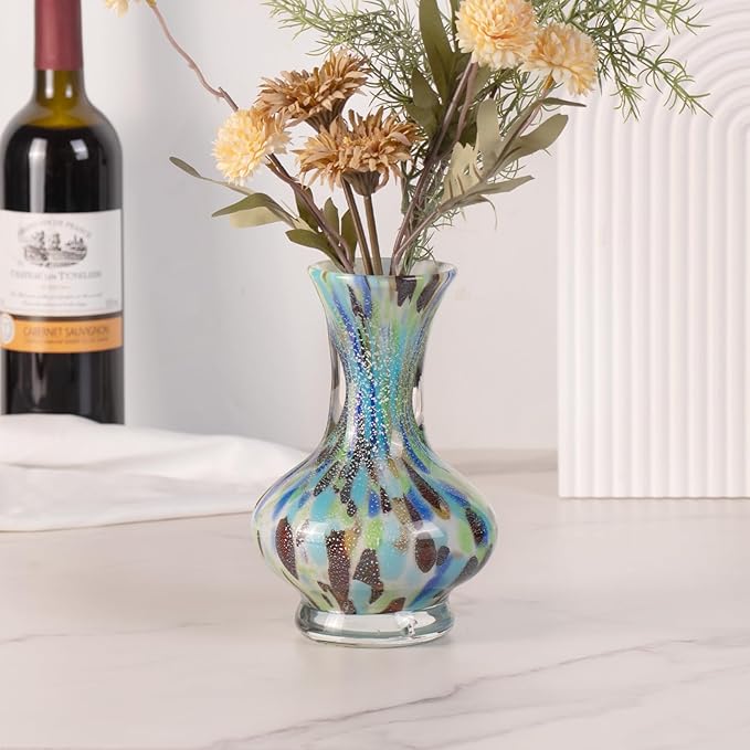 KAMMAK Colored Glass Vase, Beautiful Hand Blown Decorative Vase, Modern Art Vase for Flower Mantle Dining Table Centerpiece, Entryway Living Room Wedding Decoration, FH020