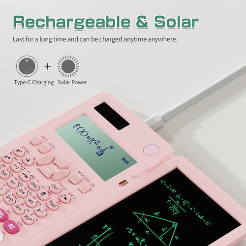 ROATEE 991ES MAX Scientific Calculator - 4-Line LCD Display & Portable Notepad for Students | Pink