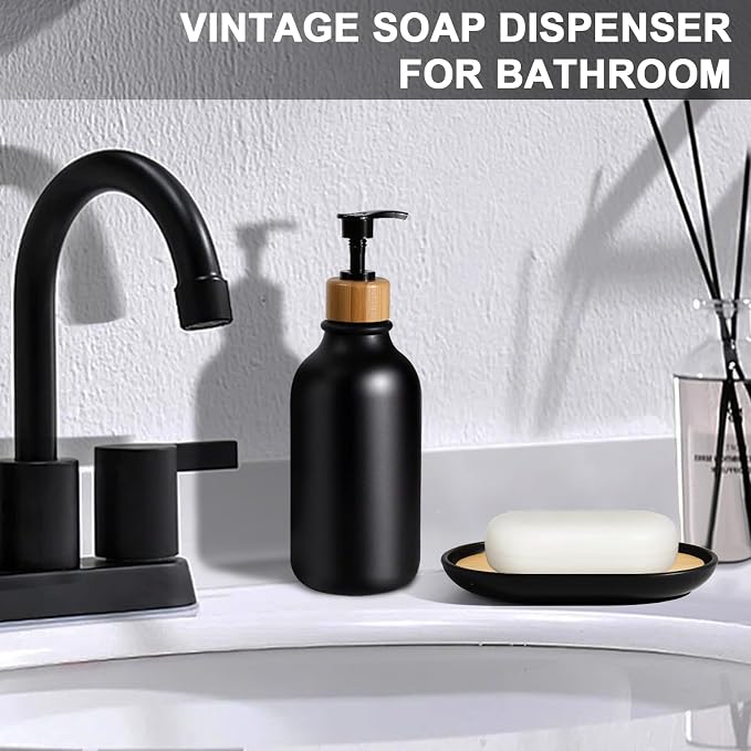 Black Bathroom Accessories Set 5 Pcs, Matte Black Bathroom Accessories, Plastic Soap Dispenser and Toothbrush Holder Set, Soap Dish, Cotton Swab Jar, Black Bathroom Set, Boho Bathroom Decor
