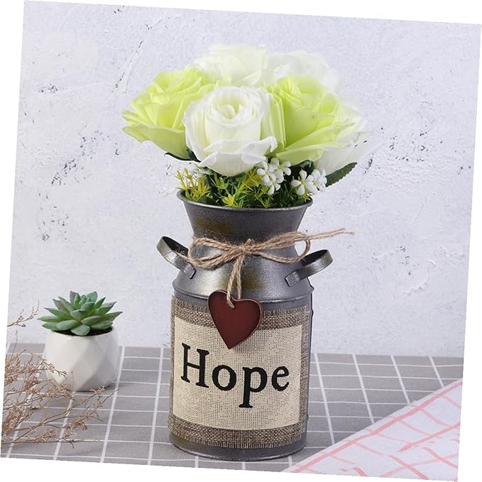 2pcs Vintage Style Flower Bucket Retro Iron Flower Container Decorative Empty Pot for Home Office Wedding Boho Style Decor