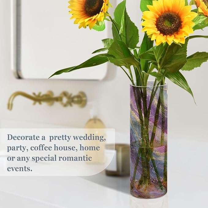 ALAZA Purple Gilded Marble Flower Vases for Home Decor Kitchen Bedroom Living Room Bathroom Office Table Decorations