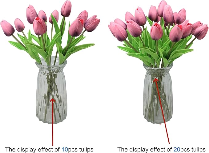 Artificial Flowers 10 Heads Mini Real Touch Artificial Tulip for Home Wedding Party Centerpiece Decoration (Dark Berry Pink)