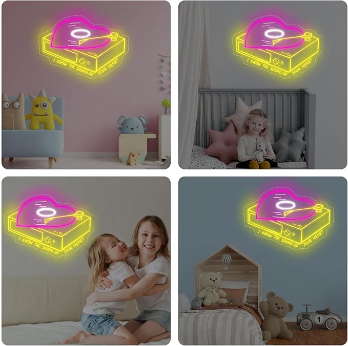 Heart shape vinyl record neon sign, Music Wall Décor, 90s theme party decoration, music decor, bar decor, Home, A esthetic Room, Wedding, Party, Kitchen, Record Label, Sound Studio, Yellow