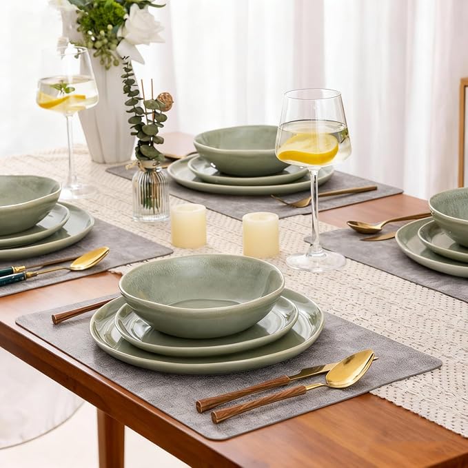 AmorArc Ceramic Dinnerware Sets,Handmade Reactive Glaze Stoneware Plates and Bowls Sets,Highly Scratch Resistant | Dishwasher & Microwave Safe Dishes Set,Service for 8 (24pc)