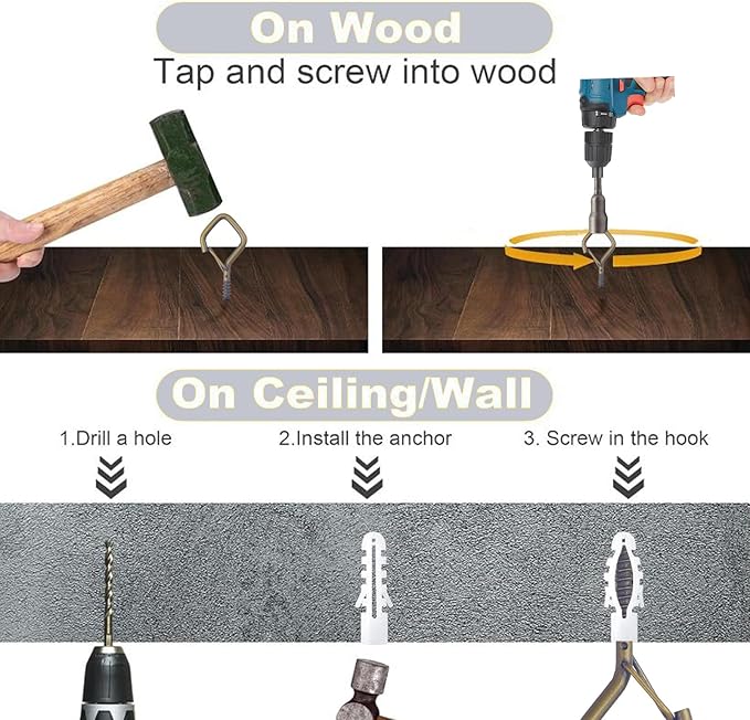 Sexoeie 20PCS Eye Screw Hooks for Hanging Heavy Duty with Safety Buckle.Metal Ceiling Hooks for Hanging Plants,Cup,Wind Chime,Bird Feeders,String Lights at Indoor&Outdoor,2.36 Inch(No Drill Bit)