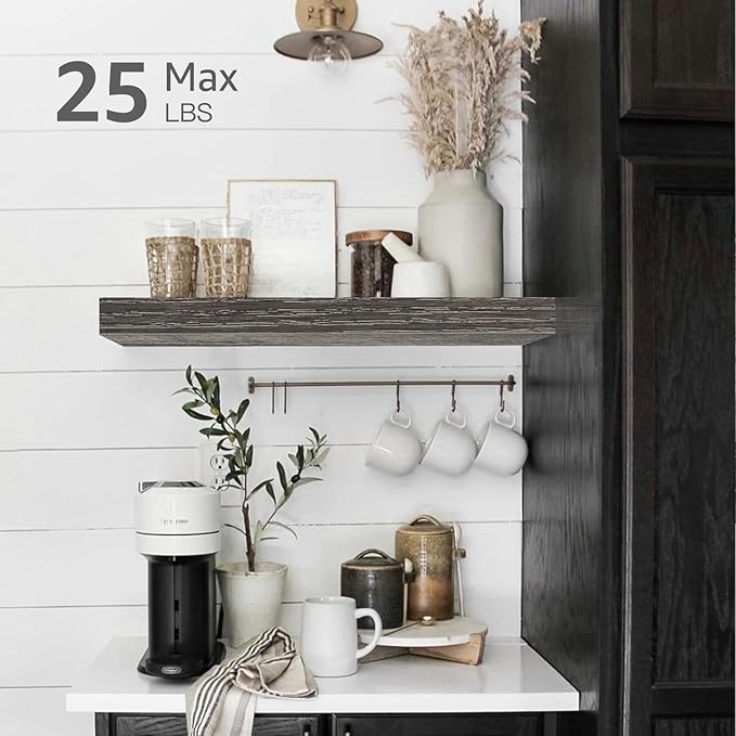 QEEIG Bathroom Floating Shelves for Wall - 15.7" Wall Mounted Shelf Over Toilet Farmhouse Home Decor Display Bookshelf Small 15.7 x 6.7 inch Set of 2, Grey (008-40GY)