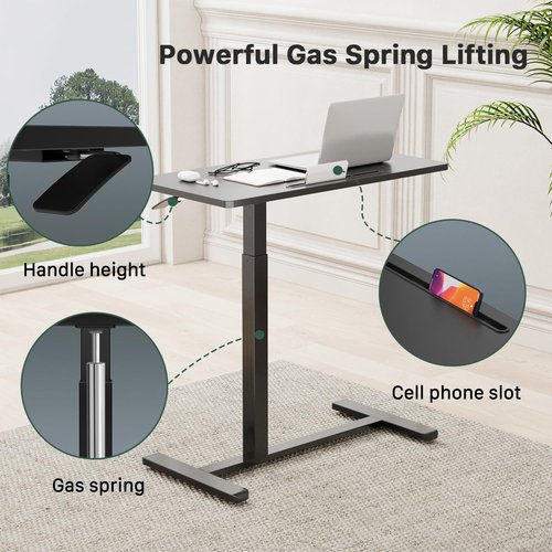 Gibbon Mounts Mobile Standing Desk - Pneumatic Adjustable Rolling Laptop Table | 31.5 Inches, Black