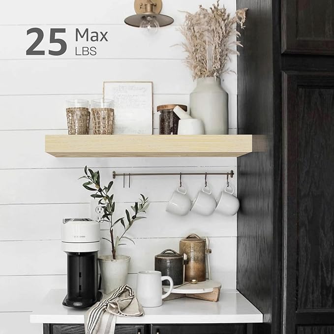 QEEIG Bathroom Floating Shelves for Wall - 15.7" Wall Mounted Shelf Over Toilet Farmhouse Home Decor Display Bookshelf Small 15.7 x 6.7 inch Set of 2, Natural (008-40N)