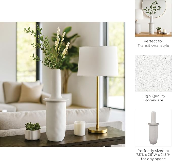 Ceramic Flower Vase for Living Room Decor – Elegant Tall Home and Office Vase with Unique Flared Top Perfect for Fresh Florals – A Modern Centerpiece for House, Bedroom, and Tabletop – 22" Ivory