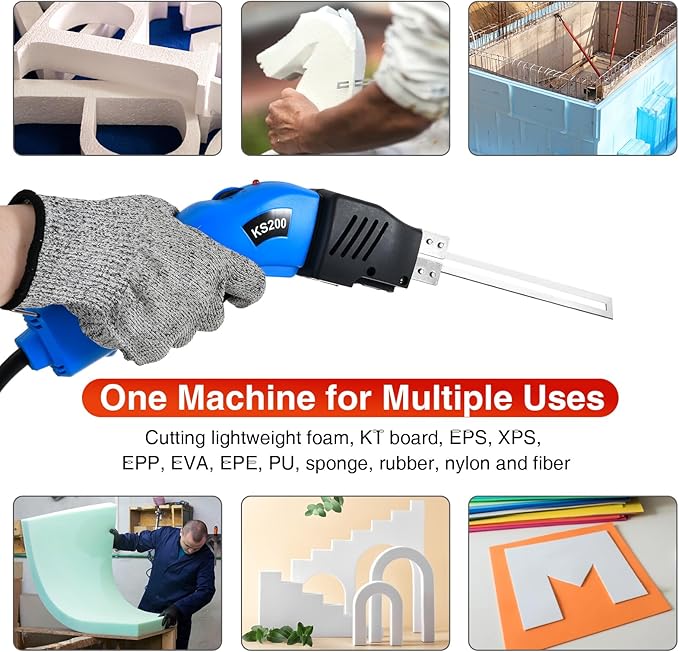 Hot Knife Foam Cutter Air Cooled 200W (4 Blades) Electric Hot Knife Styrofoam Cutter Foam Cutting Tool for EPP, EPS, XPS, EVA, EPE, PU, KT Board, Sponge