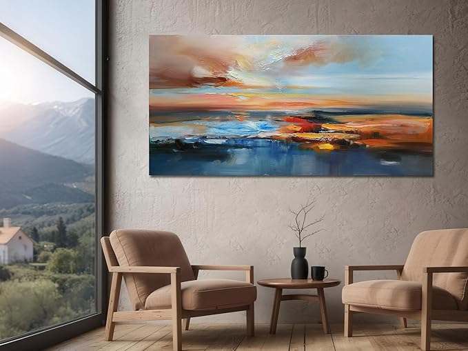 Brushart Abstract Wall Art Large Landscape Canvas Picture, Paintings Wall Decor Living Room Textured Artwork for Walls Bedroom Home Office, 58"x29"