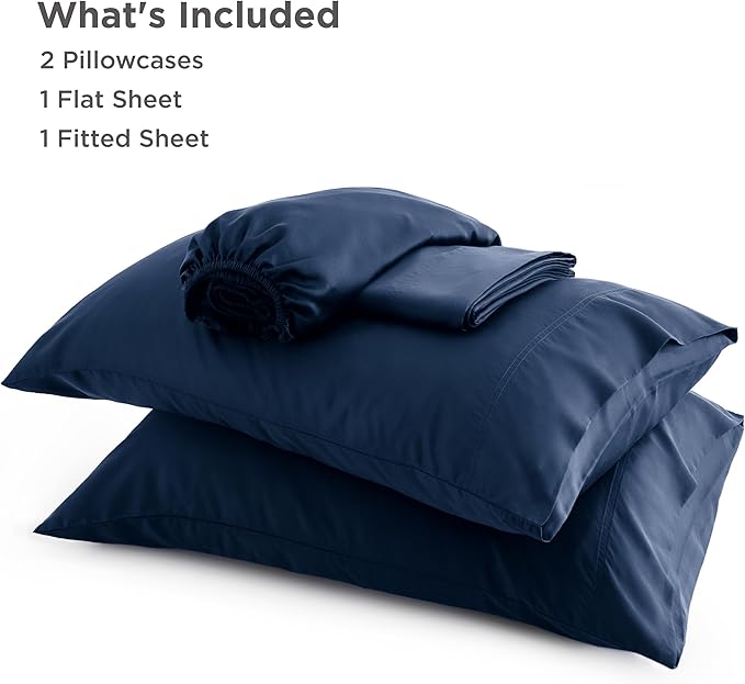 Bedsure Queen Sheet Set, Rayon Derived from Bamboo, Cooling Sheets, Breathable & Soft, Deep Pocket Up to 16 Inches, Hotel Luxury Silky Bedding for Hot Sleepers, Navy