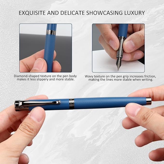 BOCIYER Luxury Fountain Pen Set,Ink Pen for Smooth Writing,Medium Nib,Includes 10 Ink Cartridges&Ink Converter,Best Pen Gift Case for Men & Women,fancy,calligraphy,Executive,Office pen-Blue