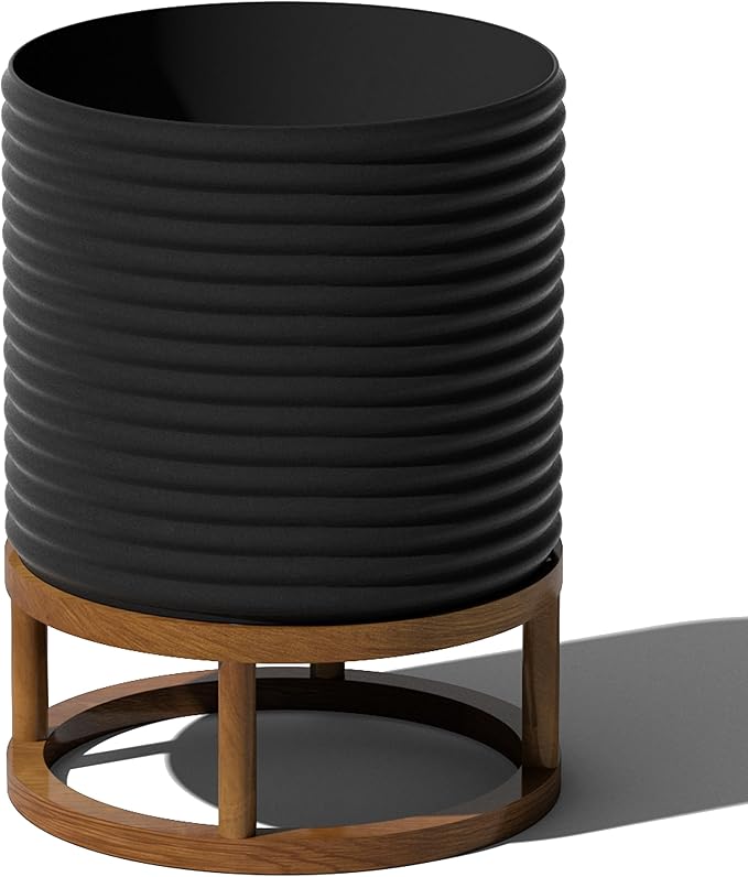 Veradek Mod Series Raised 13" Short Planter for Patio & Backyard | Durable Plastic-Stone Material w/Wooden Stand | Modern Décor for Plants & Flowers