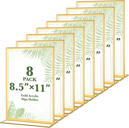 Gold Acrylic Sign Holders by [Brand Name] - 8 Pack | Double-Sided 8.5x11 Inch Table Display Frames for Weddings & Events