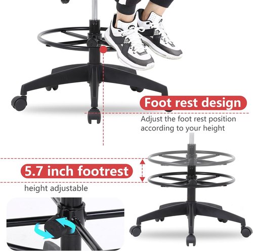 BestOffice Drafting Chair - Adjustable Tall Office Chair with Lumbar Support & Footrest | Mid Back, Ashy Color