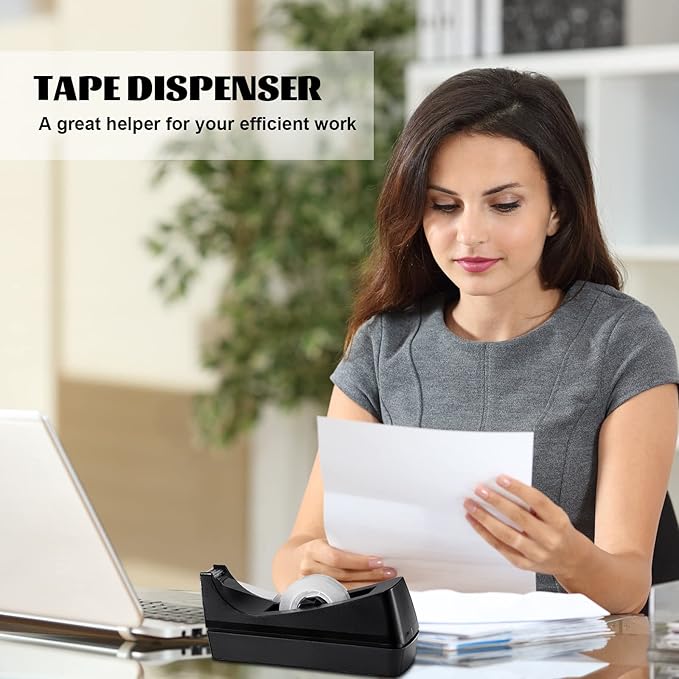 Lanties 3 Pack Desktop Tape Dispensers Non Skid Base for Office Home School (Tape Not Included) (Black)