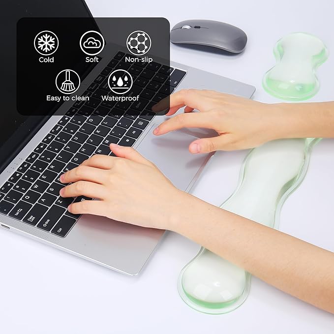 Gel Wrist Rest for Keyboard and Mouse, Wrist Rest for Keyboard, Mouse Wrist Support, Pain Relief, Cool Touch, Non-Skid, Keyboard Wrist pad