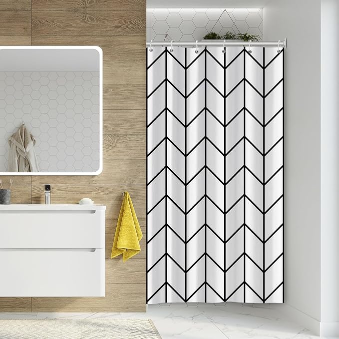 Boho Herringbone Shower Curtains Black White Zig Zag Geometric Bathroom Curtain Minimalist Abstract Polyester Shower Curtain Sets for Bathroom Extra Long 36x72 in with 6 Hooks