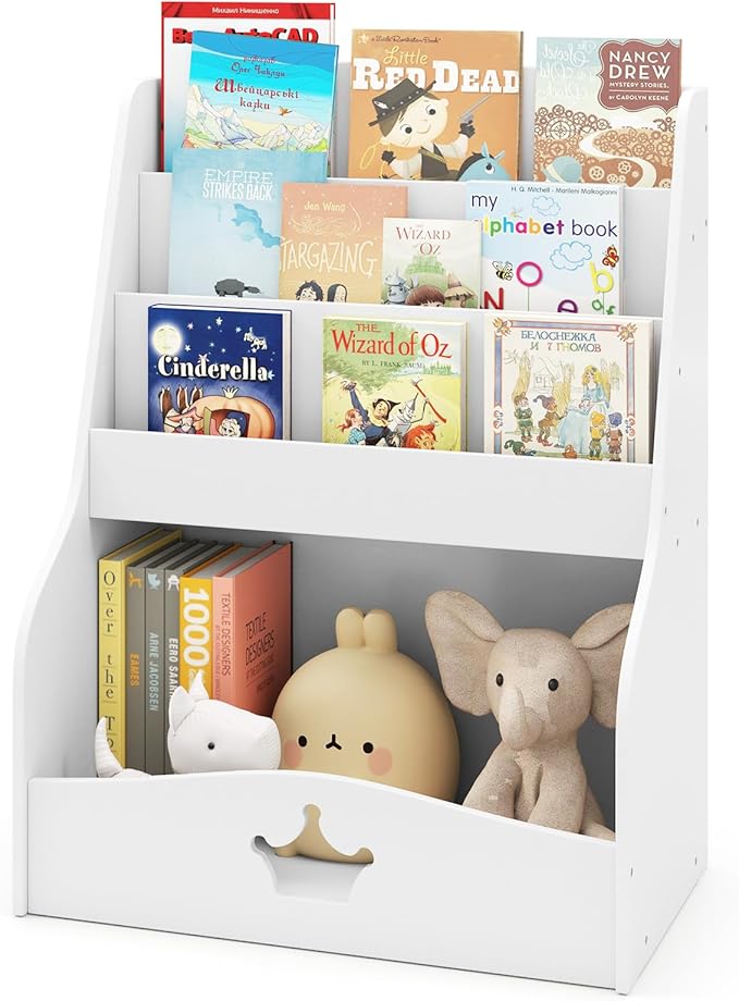 HONEY JOY Kids Bookshelf and Toy Storage, 3-Tier Wooden Toddler Bookcase, Children Book Rack, Large Storage Cubby Cabinet, Book Shelf for Kids Rooms, Playroom, Nursery, Classroom, White
