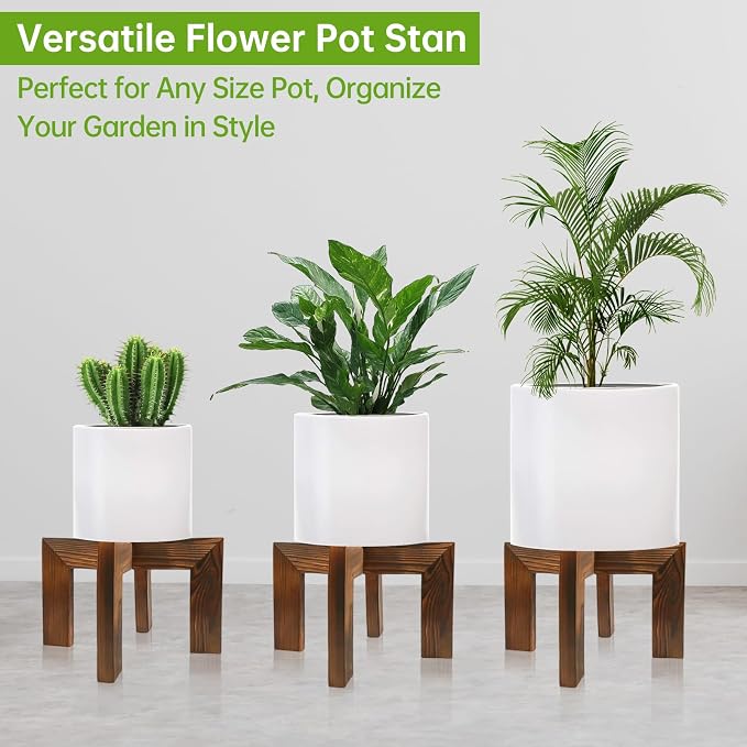 hismocal 2 Pack Wood Plant Stand Indoor Holders for Plants, Sturdy Flower Pot Stands Plants Shelf, Wooden Stool for Patio Plant Stand, Fit 5-18 Inch Variety Flower Pots, Easily Assemble