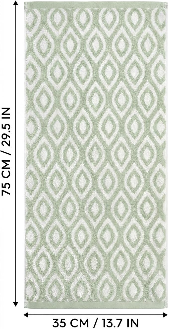 Artoid Mode 2 Pcs Beige Green Diamond Grid Jacquard Hand Towels for Bathroom, 100% Cotton Soft Absorbent Bathroom Decor Towels, 13.7 x 29.5 Inch