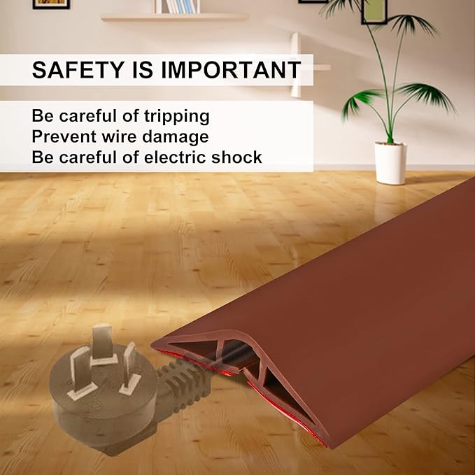 6.5Ft Floor Cord Cover Brown Silicone Cable Protector Easy to Install Wire Organizer and Hider for Home, Office, Garage (Brown-2m)