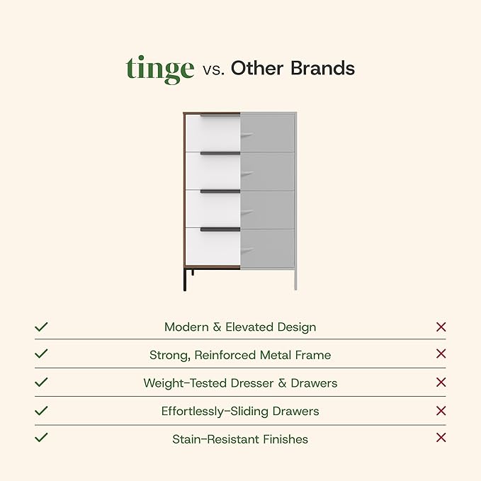 tinge Lira Premium Fabric Dresser - Solid Wooden Frame, 4 Spacious Sag-Proof Drawers with Sleek Metal Handles - Sleek & Durable Storage Solution for Your Home (Dark Brown)