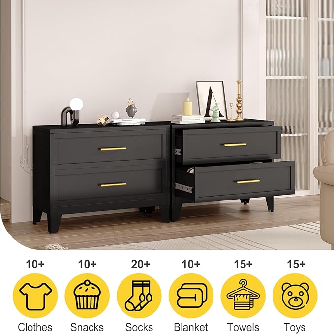 24.8" Tall Metal Dresser for Bedroom, 2 Drawer Nightstand, Side Table, Under Desk Steel Storage Drawer Cabinet, File Drawer for Home Office,Living Room, Entryway, Hallway