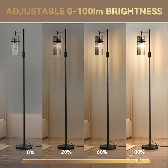 Industrial Floor Lamps for Living Room, Dimmable Floor Lamp Modern Standing Lamps with Glass Lampshade, Rotary Switch, LED Bulbs, Tall Lamps for Bedroom, Office (1 Lampshade(66inch))
