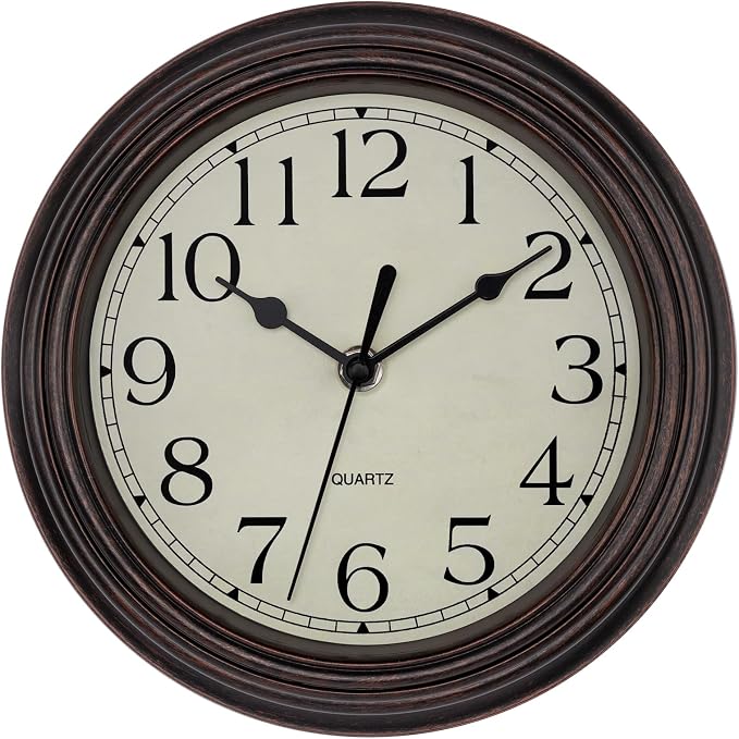 Foxtop 9 Inch Wall Clock Battery Operated Silent Non-Ticking Small Classic Vintage Retro Wall Clock Decorative for Kitchen Living Room Home Office (Bronze)
