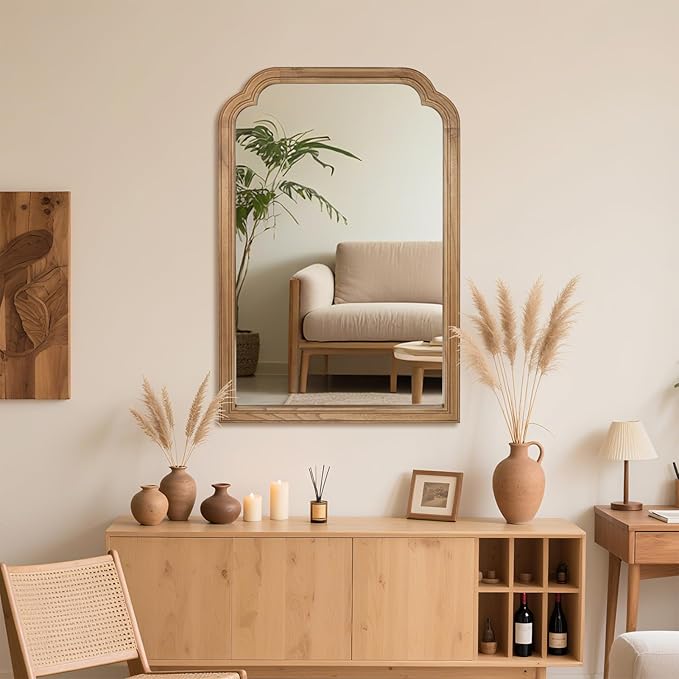 Wood Bathroom Mirror for Wall, 30 x 20 Inch Decorative Wall Mirror with Rustic Wooden Frame for Living Room, Vanity, Bedroom, Entryway, Farmhouse