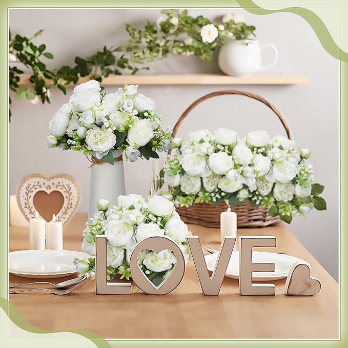 Crowye 8 Bundles Artificial Peonies Realistic Flowers with Stems Bouquet Peonies for Table Centerpieces Wedding Decoration Bridal Floral Arrangement (White)