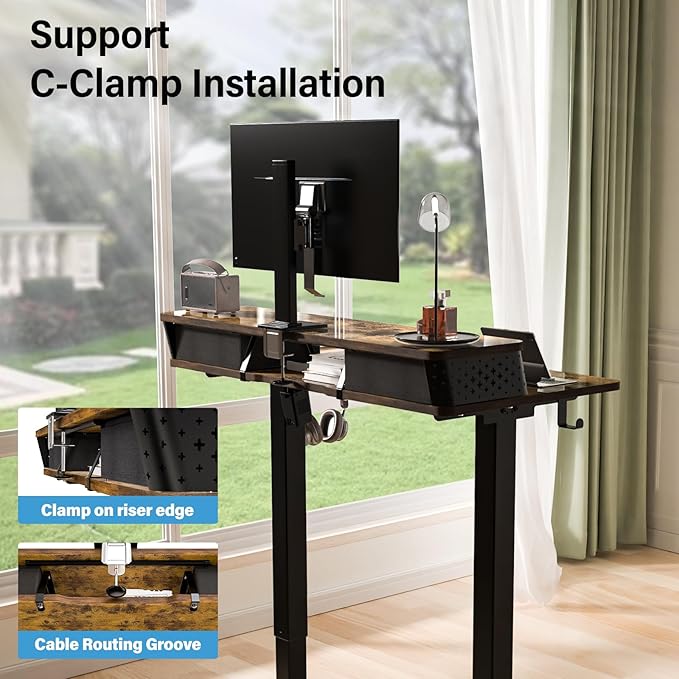 Electric Standing Desk with 2 Drawers 55''x 24'' Adjustable Height Sit to Stand Up Desk with Storage Shelf, C-Clamp Mount Compatible Home Office Desks Computer Gaming Table Ergonomic Workstation