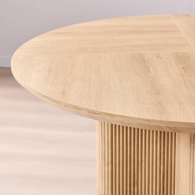 T4TREAM 47" Fluted Round Dining Table for Kitchen Living Room, Natural Oak | Mid Century Modern Kitchen Table,Seats 4-6,Thickened Edge and Sturdy Reeded Pedestal Base