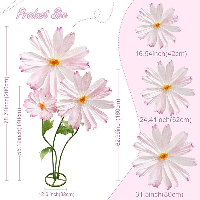 Giant Pink Daisy Artificial Flowers Decorations, Large Paper Flower Bouquets Decor-No Wilting, 3Pcs Hugefake Daisies Spring Decoration Wedding Mother's Day Flower Wall Arrangements Home Decor Props