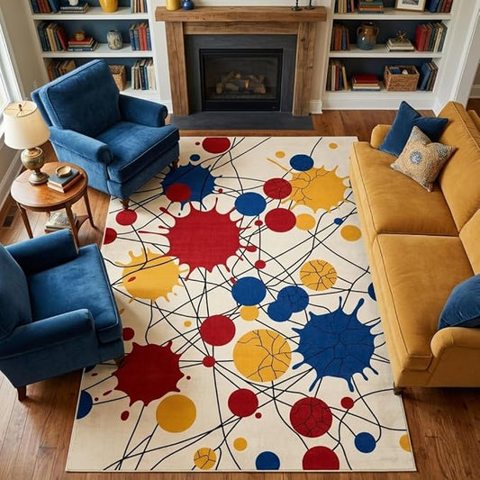 5x7 Modern Abstract Design Area Rugs for Living Room, Colorful Paint Splatter Washable, Non-Slip Soft Short Pile Carpet for Kids Room, Bedroom & Playroom