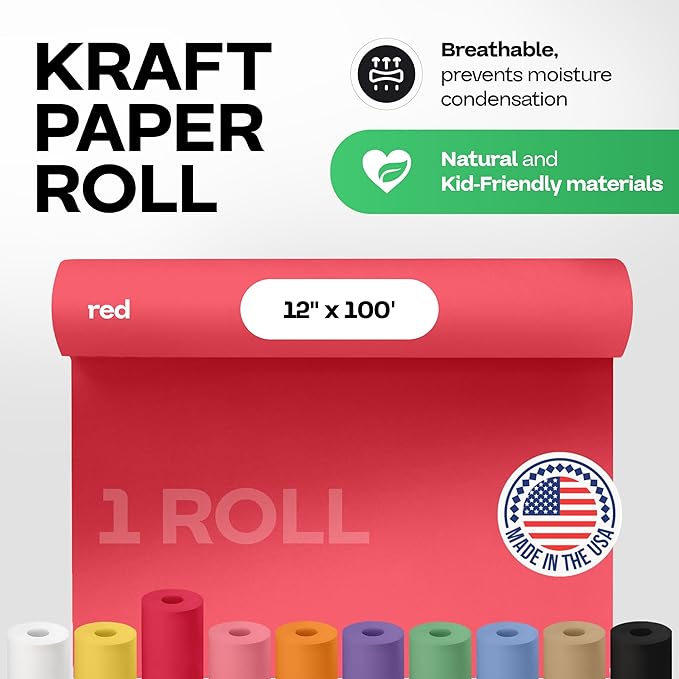 12" x 1200" (100 feet) Christmas Red Kraft Paper Roll - USA-Made Quality Craft Paper for Gift Wrapping, Kids' Arts & Crafts, School Projects - Natural Material 50lb Thickness by IDL Packaging