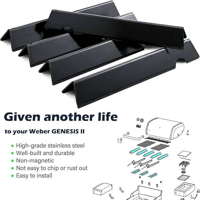Genesis ii GS4 Flavorizer Bars for Weber Genesis 2 Grill Parts Replacement Weber Genesis II Flavor Bars 66032 66795 - II E-310, E315, E335, ii S-310 S-335, S-345, SE-335, Porcelain Steel, 5 Pack